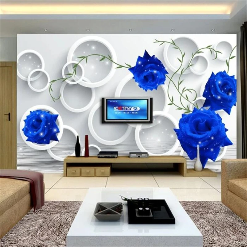 

wellyu papel de parede Custom wallpaper 3d photo mural обои stereo circle blue rose simple TV background wall painting wallpaper