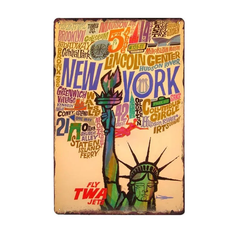 New York Metal poster Vintage Tin Sign USA Flag Bar Pub Club Toilet Wall Decor Home Plate placche retrò 20x30 cm