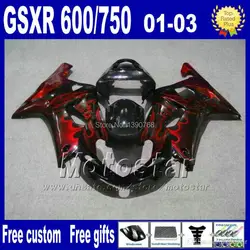 7gifts +Seat Cowl ABS plastic fairing kit for SUZUKI GSX-R 600/750 K1 2001-2003 GSXR 600 750 01 02 03 red flame in black fairing