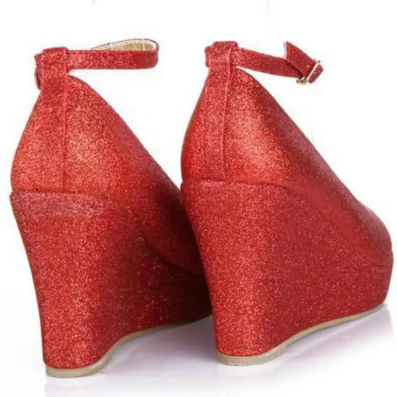 High Heeled Wedding Shoes Women Wedges Shoes Fashionable Gold Red Platform Wedding Shoes Bride