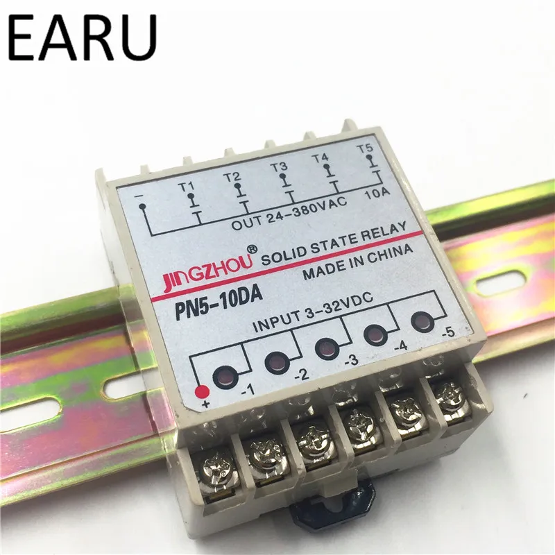 1pc 10DA 5 Channel Din Rail SSR Quintuplicate Five input 3~32VDC Output 24~380VAC Single Phase DC Solid State Relay 10A PLC Hot