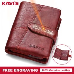 KAVIS Free Engraving Genuine Leather Wallet Female Women Coin Purse Walet Portomonee Lady Card Holder Magic Vallet for Name