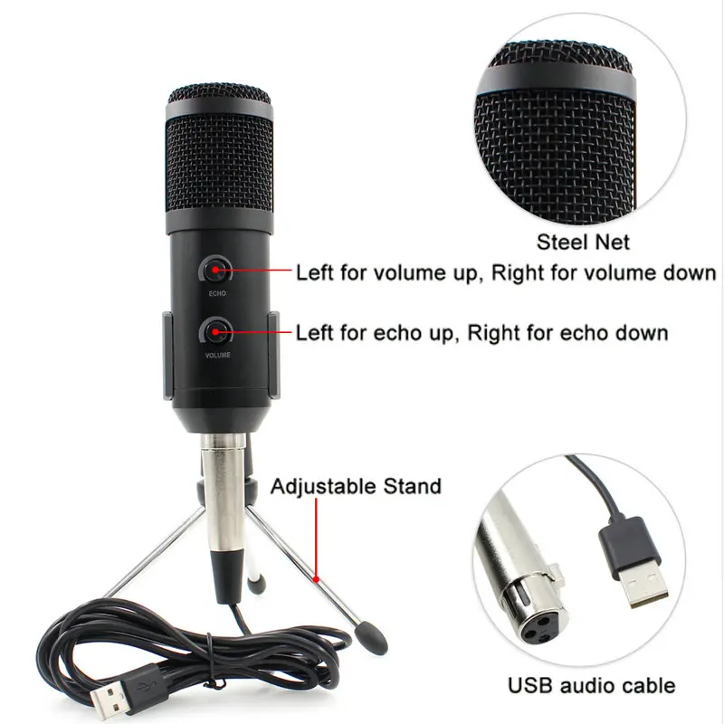 BM 900 mikrofon Studio USB, kondenser dengan dudukan Tripod Filter mikrofon Pop untuk komputer Karaoke PC volume dapat disesuaikan BM 800