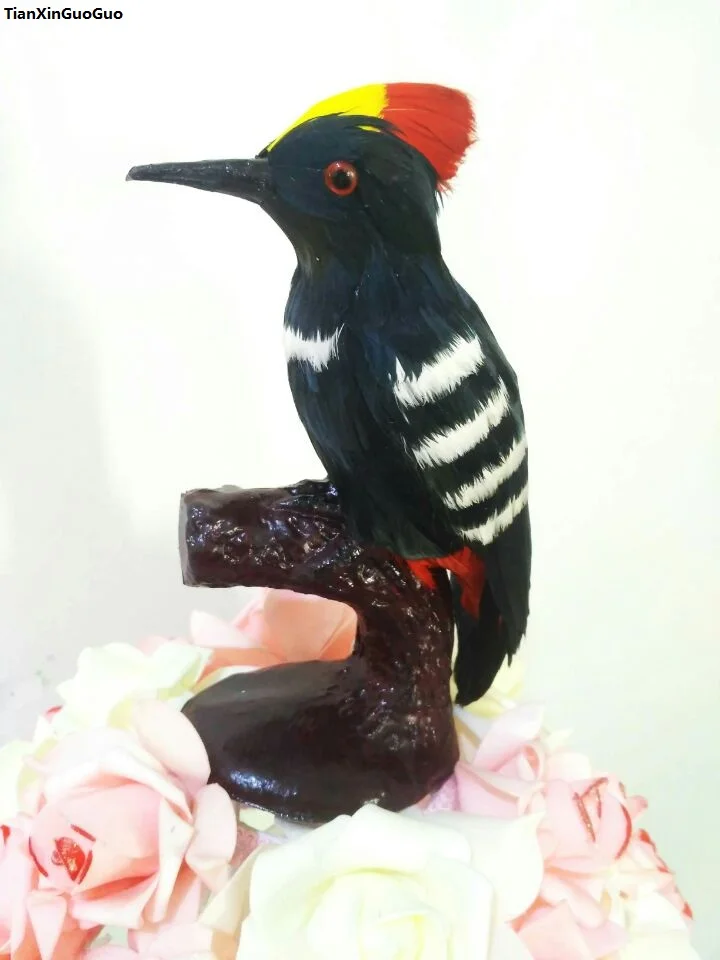 Aproximadamente 20x10 cm pájaro carpintero plástico y pieles modelo de pájaro juguete, accesorio, decoración de muebles para el hogar regalo w2901