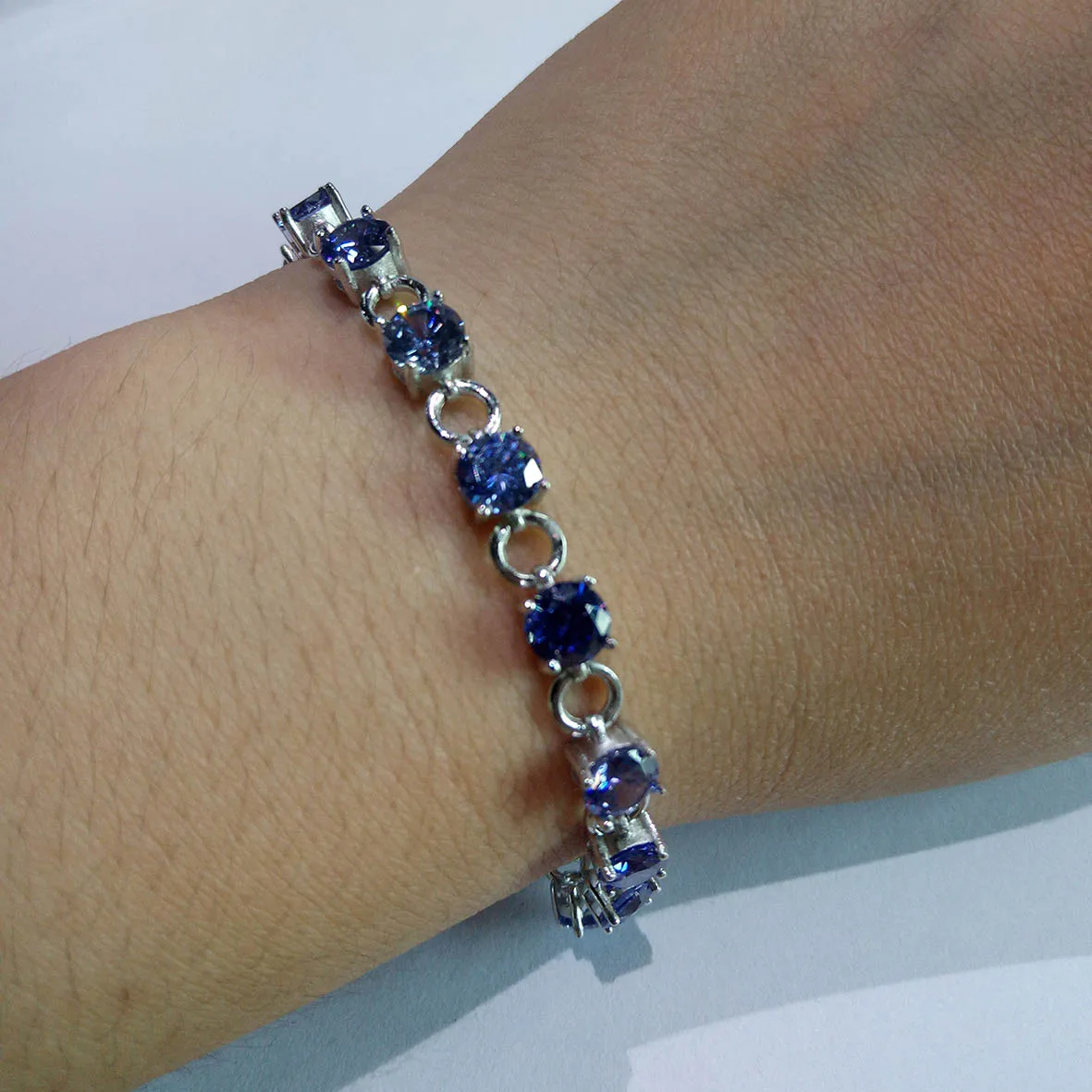 100% 925 Sterling Silver Bracelet Tanzanite Green Spinel 5mm stone Women Bracelet for gift