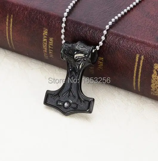 316L Stainless Steel Biker Thor Hammer Pendant Ball chain Necklace Men's Gothic Jewelry