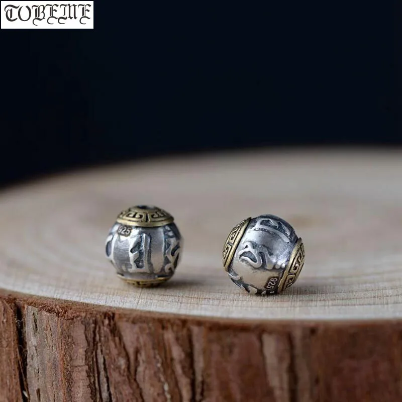 

Handmade 925 Silver Jewelry Beads 925 Sterling Tibetan Six Words Beads DIY Jewelry Findings Buddhist OM Mani Padme Hum Beads