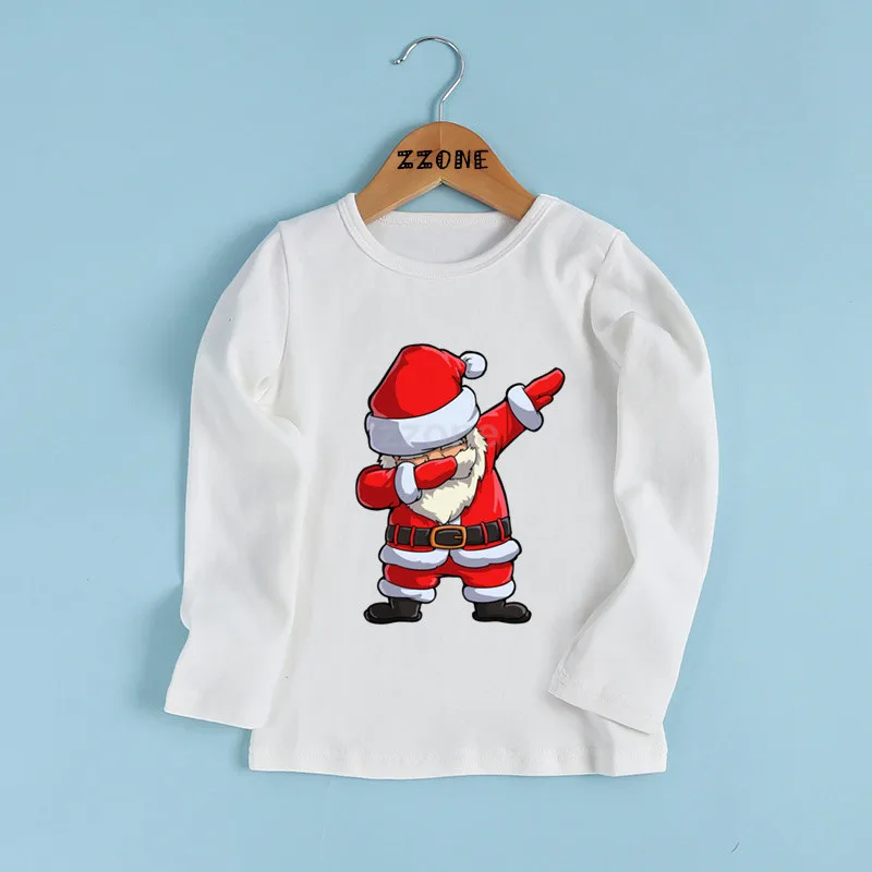 Dabbing Santa Pattern Funny Children T shirt Kids Merry Christmas Cartoon Clothes Baby Boys/Girls Long Sleeve T-shirt,LKP5112