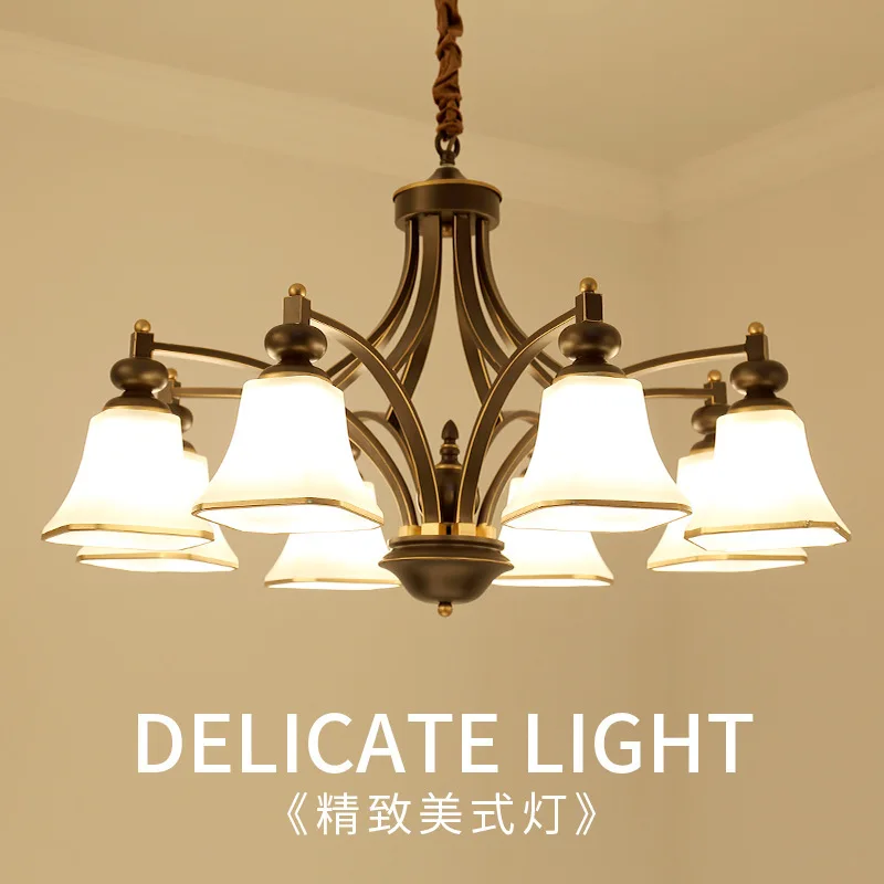 

American country LED wrought iron living room lamp chandelier retro restaurant lighting with modern minimalist bedroom lamp