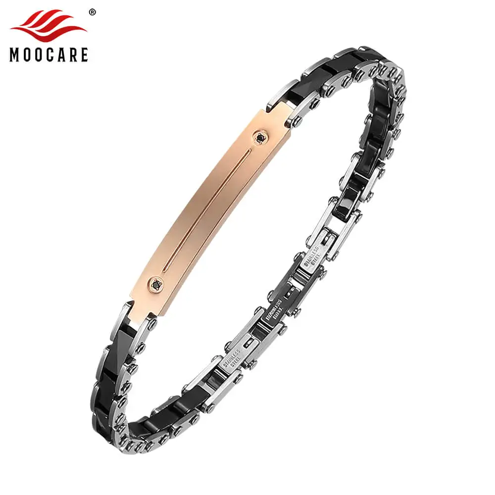 Moocare Ceramic and Stainless Steel Bracelet Black Trendy Adjustable Charm Metal Hand Chain For Men and Women