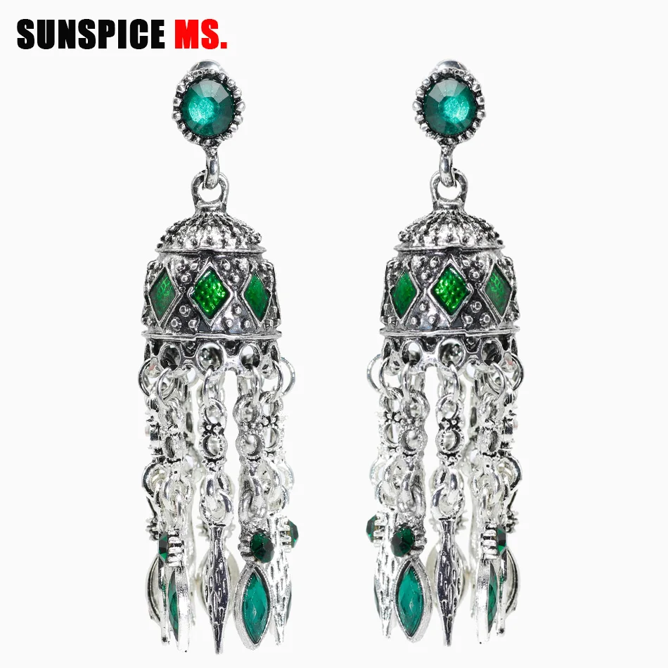 Sunspicems Ethnic Bohemia Long Birdcage Earring Women Antique Silver Color Egypt Drop Tassels Earring Vintage Ancient Jewelry