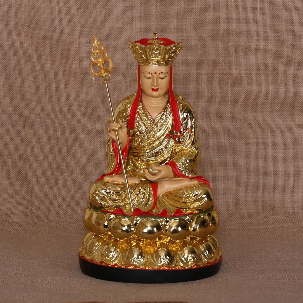 38 cm Ksitigarbha statues gilded painted resin crafts ornaments home worship Earth Store Bodhisattva