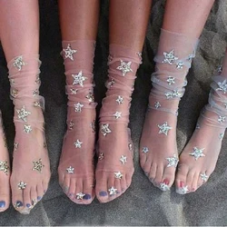 SP & CITY-Calcetines transparentes con estrellas para mujer, medias tobilleras con purpurina, estilo Hipster, Harajuku, 2023