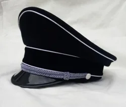 WW2 Army Caps Collectibles Black Officer Large Brimmed Hats Woolen Cloth-DE075