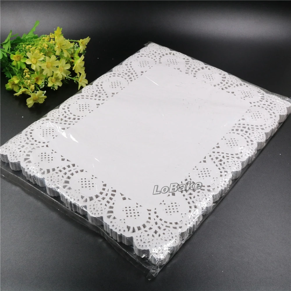 (160pcs/pack) New 12*16 inches rectangular classic hollow flower shape lace mat doily placemat napperon papier dinning supplies