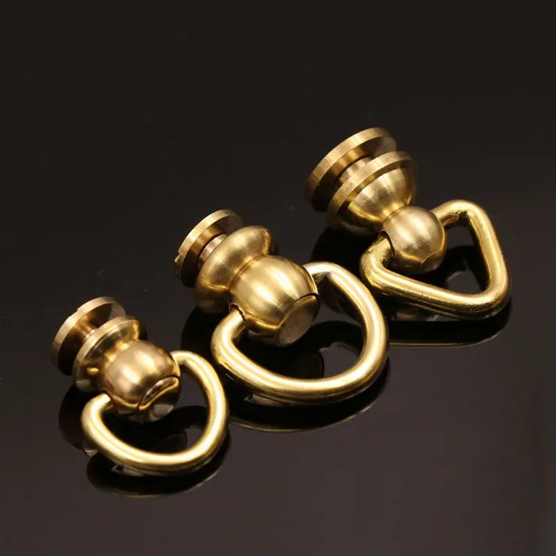 10Pcs Brass Ball Post Studs Rivet with D ring Screwback Round Head Nail Spots Swivel 360 Rotate Head Spikes Leather Craft DIY