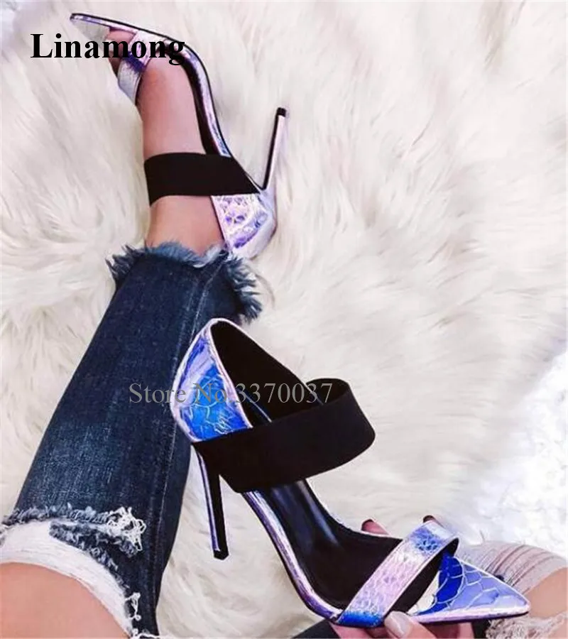 

Women Charming Pointed Open Toe Stiletto Heel Ankle Banded Sandals Silver Red Black Slip-on High Heel Sandals Dress Heels Shoes