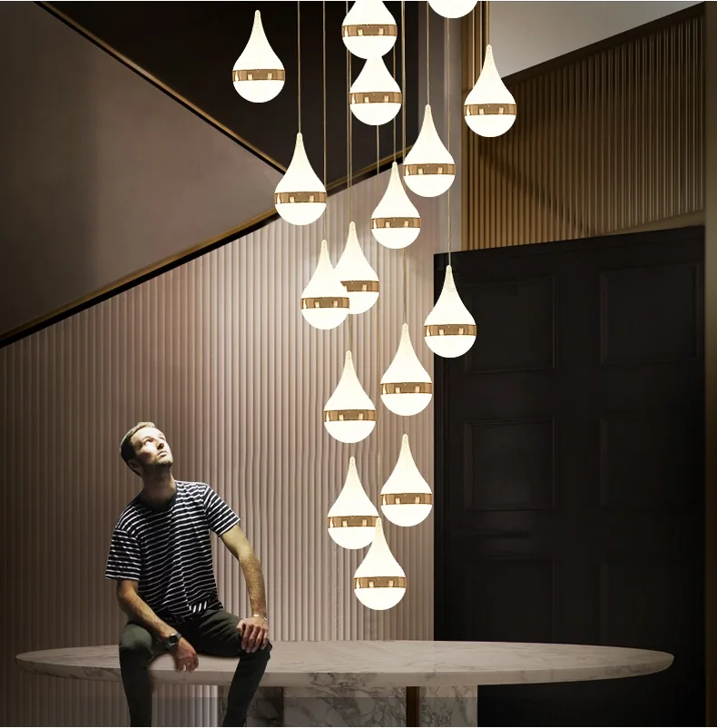 

LED Pendant Lamp Light Fixtures personality Duplex Luxur villa Pendant Lights Lamparas De Techo Colgante Moderna Fashion Stair