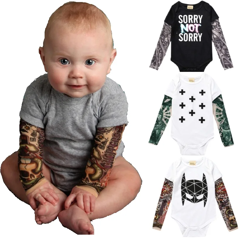 Tattoo Baby Clothes Long Sleeve Bodysuit Unisex Newborn Jumpsuit 100% Cotton Long Sleeve Premature Clothing Boy Shirts Costumes