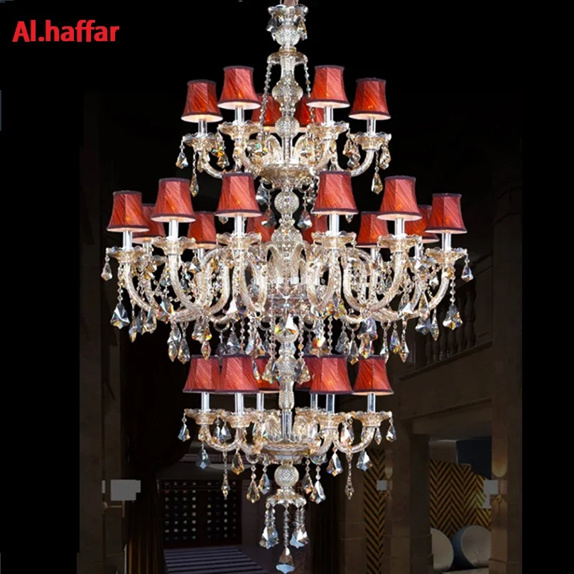 

Large Stair Long Luxury Crystal 24 Lights 3 Floors Modern K9 Lobby Hotel Lustres De Cristal Candle Chandelier Fixture