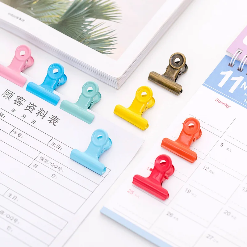 5Pcs Cute Metal Binder Clips Candy Color Paper Clip 30mm Clamp Bills Receipt Organizer Documents Clip Stationery Office Supplies