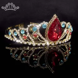 Gold Color Princess Crystal Rhinestone Crown Tiara Flower Kids Girl Wedding Birthday Prom Bridal Hair Accessories