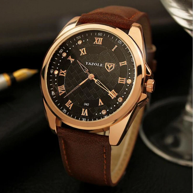 

YAZOLE Men Watch Top Brand Luxury Watches Fashion Roman Men's Watch Men Waterproof Leather Clock saat montre relogio masculino