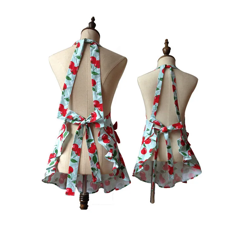 JS Red Floral Blue Courtney Cherry Kitchen Apron Kid Girl Woman Avental Tablier Cuisine Pinafore Apron