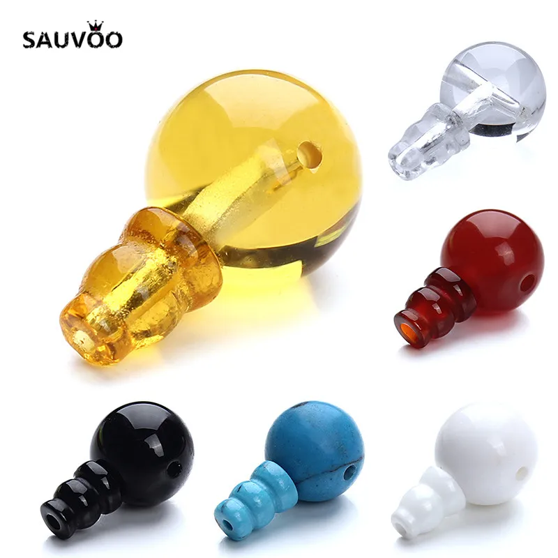 SAUVOO 2set Bulk Stone Crystal 3 Hole Guru Beads 12mm Buddha Head Spacer End Beads fit Beaded Bracelet Necklace Connector