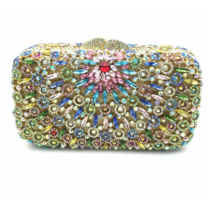 

Women Flower Crystal Evening Bags Green Silver Color Crystal Diamond Metal Clutches Wedding Party Minaudiere Purses and Handbags
