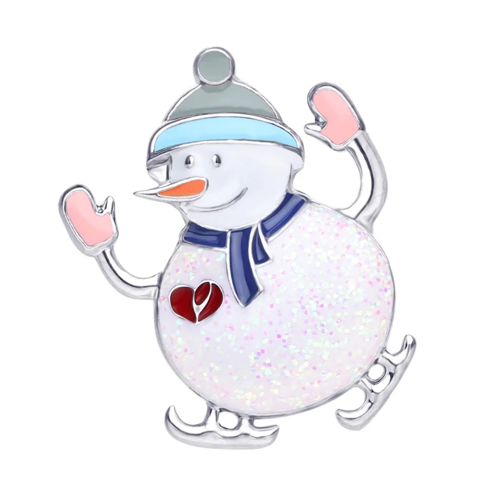 Bonsny Enamel Alloy Christmas Skiing Snowman Brooches Cartoon Scarf Clothes Pin Jewelry For Women Girls Teens Gift Navidad New