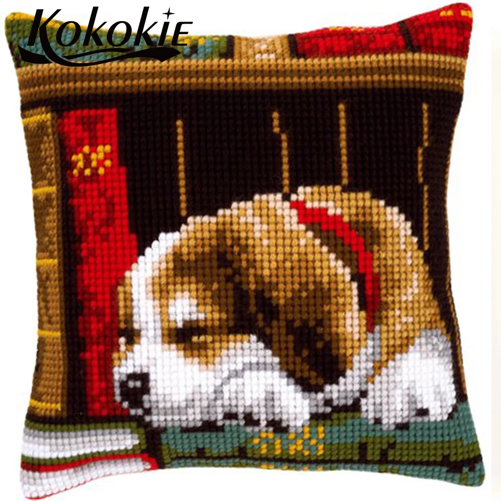 DIY decorative embroidered cushion mats dog pattern cross stitch pillow kits embroidery yarn needlework set throw pillow