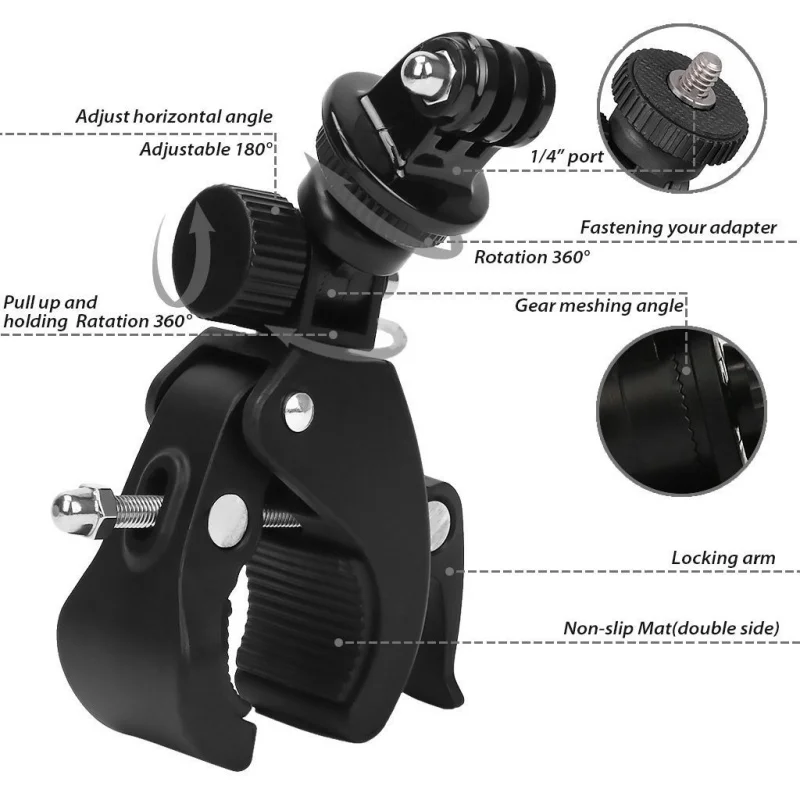 1PC High Quality 1/4 Camera DV DSLR Bike Bicycle Handlebar Clamp Bracket Tripod Mount Screw Clip Tripods for Gopro Hero7 6 5 4 3