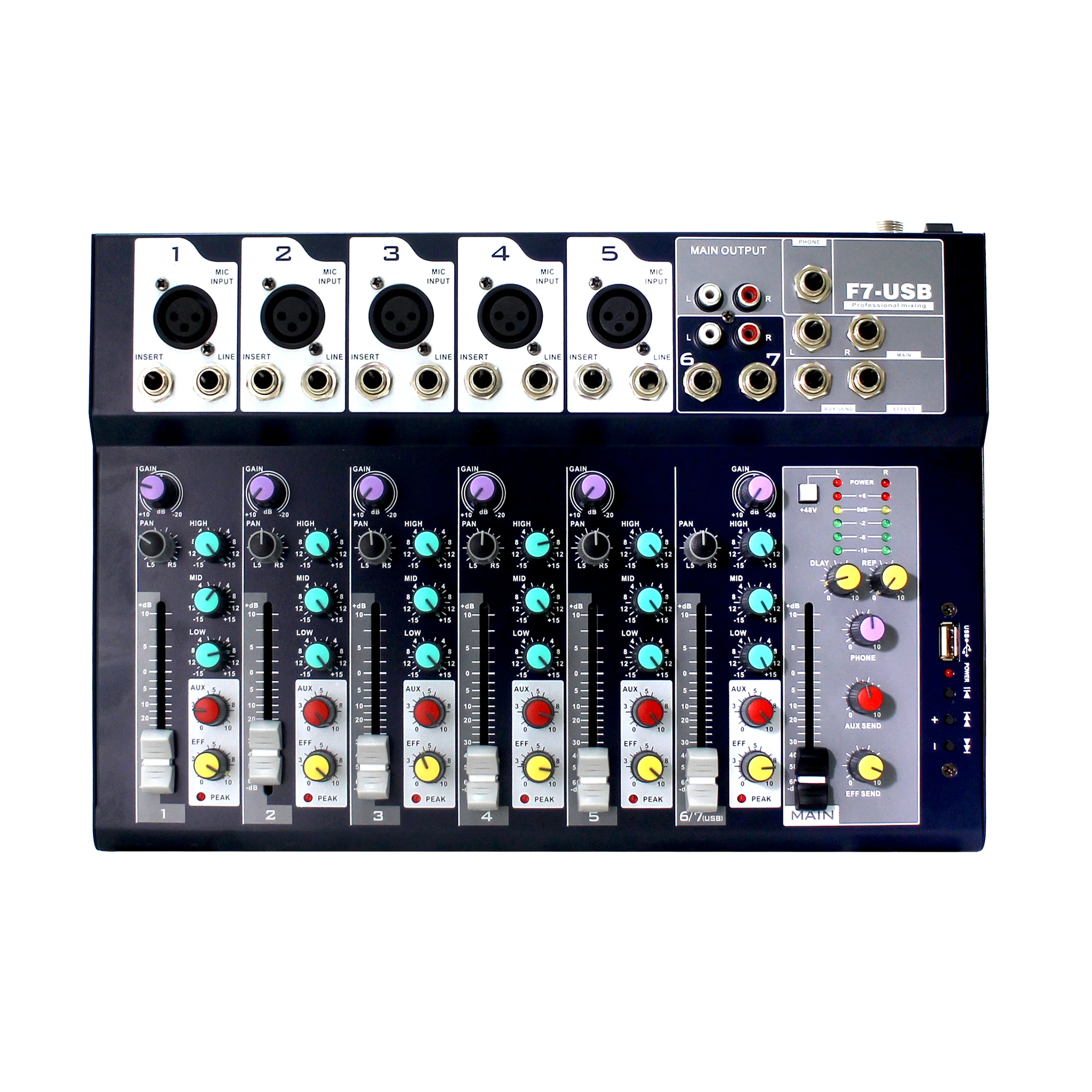 

721043 15 watt 7 channels mini pa audio mixer supporting audio formats, Bluetooth for stage, meeting room and broadcast