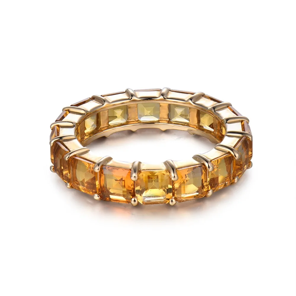 

LANMI Princess Cut 4x4mm Solid 14k Yellow Gold Citrine Eternity Band Ring Natural Citrine Jewelry Rings
