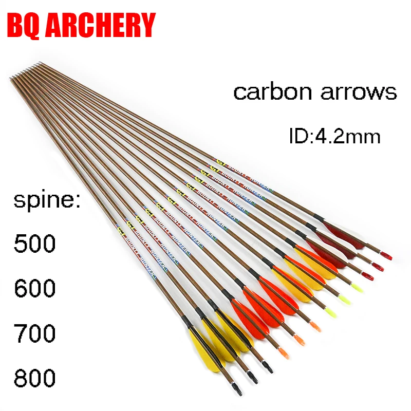 

Pure Carbon Archery Bow and Arrow, ID4.2mm Spine500, 600, 700, 800, 3Inch, Turkey Feather, Hunting Accessories, 12Pcs