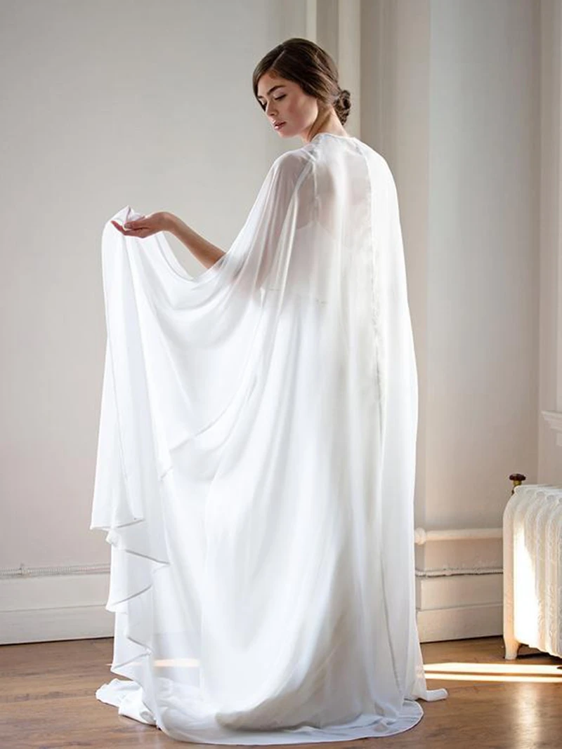 New Bolero Long Wraps avorio bianco Sheer Summer Formal Cape Chiffon mantelli economici scialli da sposa per feste di matrimonio giacca su misura