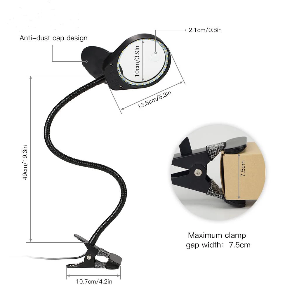 Đa chức năng Ống Kính Kép 3X và 10X Kính Lúp Kẹp Kính Lúp Đèn LED Với Adjustalble Đèn Đọc Sách- đen