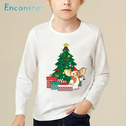 Children Gizmo Around The Christmas Tree Print T-shirt Kids Funny Clothes Baby Boys/Girls Cartoon Long Sleeve T shirt,LKP5523