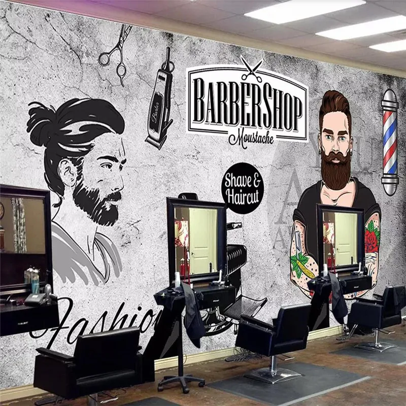 

Custom Mural Wallpaper Trend Handsome Cement Wall Beauty Salon Barber Shop Background Wall