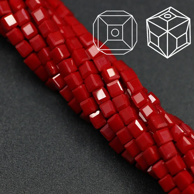 Hot Fashion 100Pcs/lot Craft Supplies 3mm Square Faceted Crystal Beads Glass Cube Loose Chinese Beading Chunky Necklace Beads