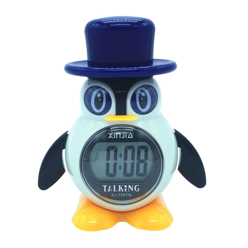 

Spanish Talking LCD Digital Alarm Clock Penguin Shape Gifts for Children