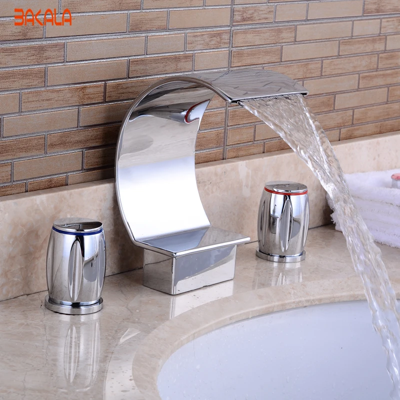 BAKALA Bath Shower Chrome /Golden/nickle/ORB waterfall Faucet 3pcs Bathroom Torneira Taps Dual handle Basin Sink Rotatable Mixer