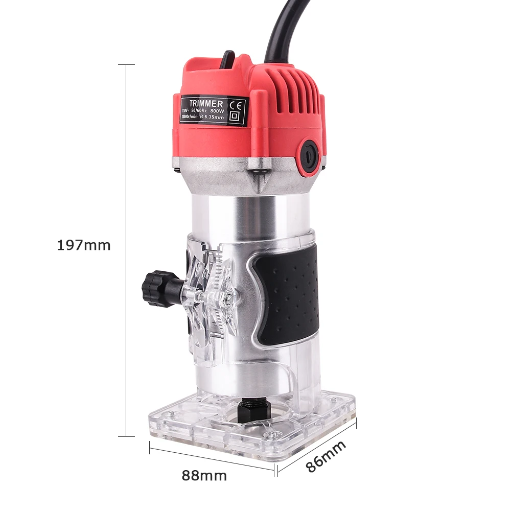 800W 30000rpm Woodworking Electric Trimmer Hand Carving Machine Wood Router Woodworking Milling Engraving Slotting Machine