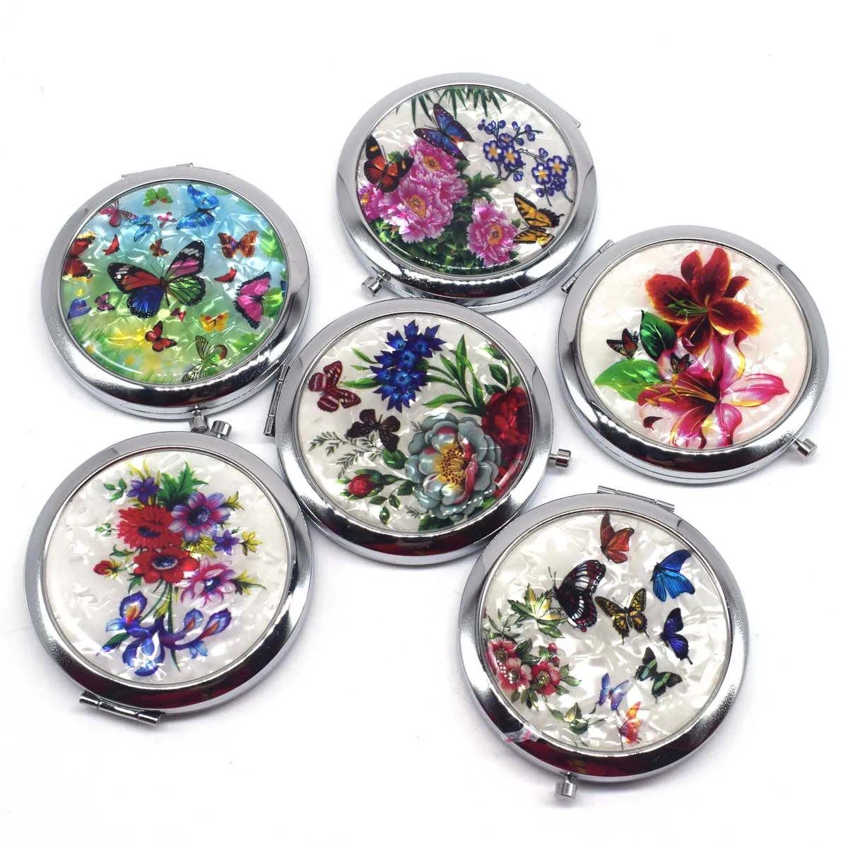 Mini Makeup Compact Pocket Mirror Flower Butterfly Bamboo Metal Portable Two-side Folding Makeup Mirror Vintage Cosmetic Mirrors