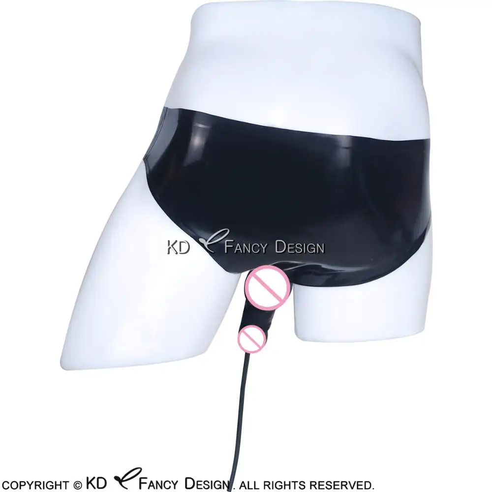 Black Latex Briefs With Penis Sheath Condom And Piss Tube Rubber Underwear Shorts Bottom DK-0033