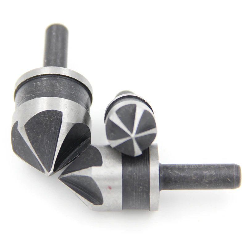 3 개 12mm 16mm 19mm 모따기 디버 라운드 생크 카운터 싱크 5 플루트 90 도 세트 목재 퀵 체인지 카운터 싱크 비트, 모따기 디버