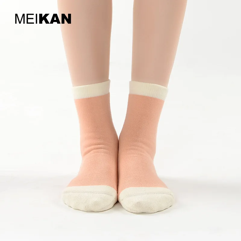 MKJC1807B-Morandi Color Half Terry Cotton Socks for Women, Thick, Breathable, Soft and Warm, High Quality, Winter