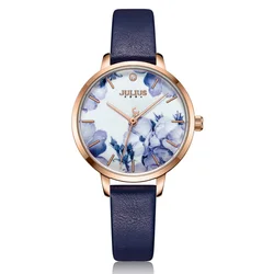 Printing Flower Lady Women's Watch MIYOTA Quartz Hours Fashion Woman Clock Real Leather Bracelet Girl's Birthday Julius Gift Box