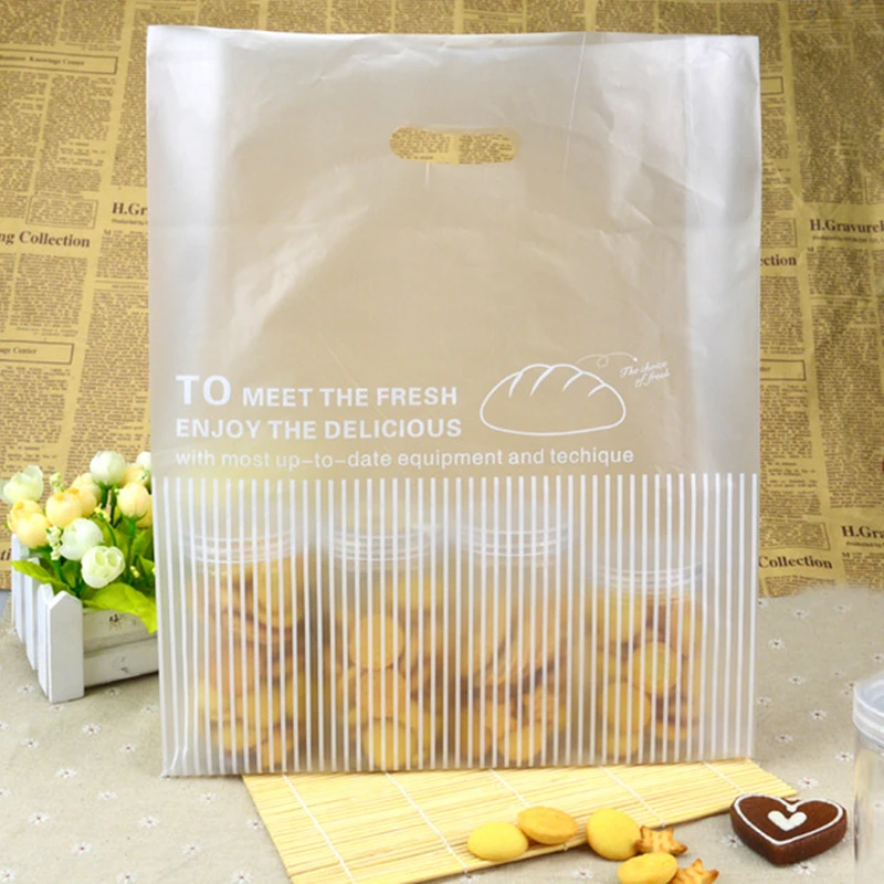 Disposable Plastic Take-out Package Bag, Restaurant Shop Tools, Nontoxic Bread Bag, White Packing Tools, 100Pcs